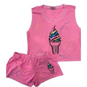 NEW FIREHOUSE girls' ice cream splatter short set in neon pink